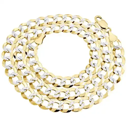 14K Yellow Gold 9.50mm Solid Diamond Cut Cuban Chain Link Necklace 22-30 Inches