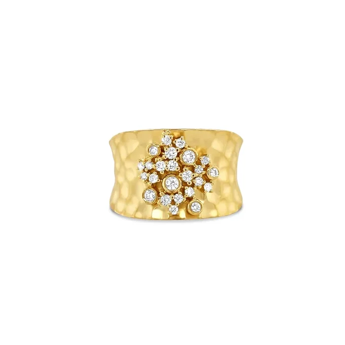 14K YELLOW GOLD BRUSHED .37 CTW SCATTERED DIAMOND WIDE BAND RING
