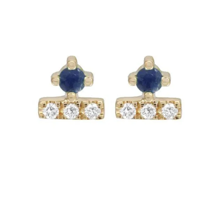 14K YELLOW GOLD DIAMOND AND SAPPHIRE CLUSTER STUDS