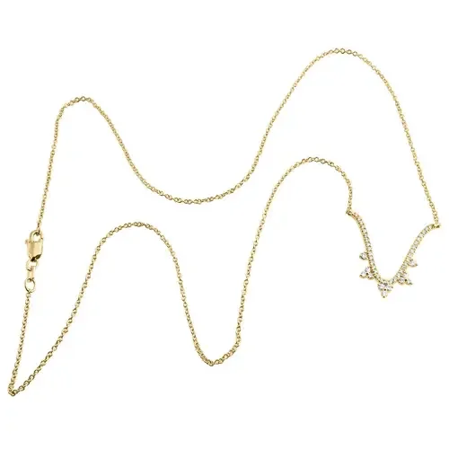 14K Yellow Gold Diamond Contured U Dangler Pendant 17″ Cable Necklace 0.25 CT.