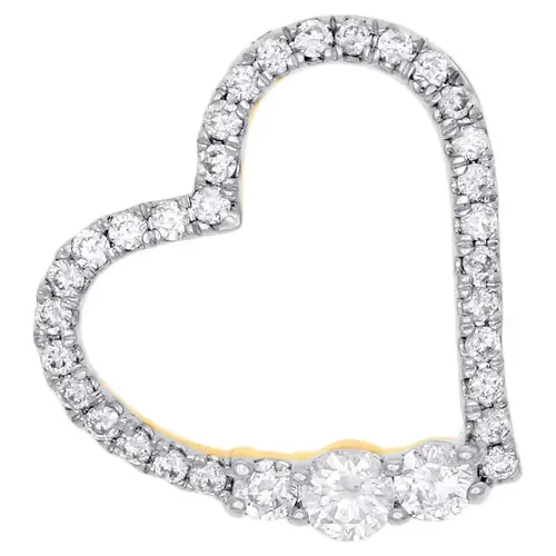 14K Yellow Gold Diamond Sideways Open Heart Frame Pendant 0.70″ Slide 1/3 CT.