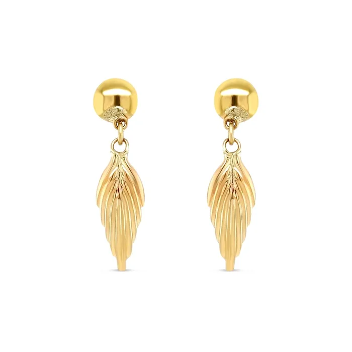 14K YELLOW GOLD HANGING LEAF EARRINGS