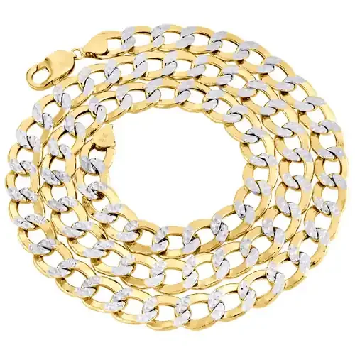 14K Yellow Gold Hollow Diamond Cut 10.75mm Curb Cuban Chain Necklace 20-28 Inch