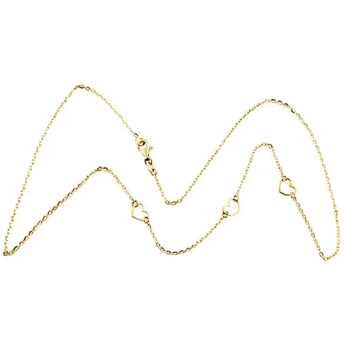 14K Yellow Gold Italian Love Hearts Cutout Statement Cable Chain Necklace 18″