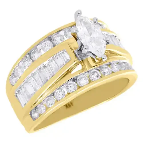 14K Yellow Gold Marquise Solitaire Diamond Ladies Engagement Ring 2 Ct.