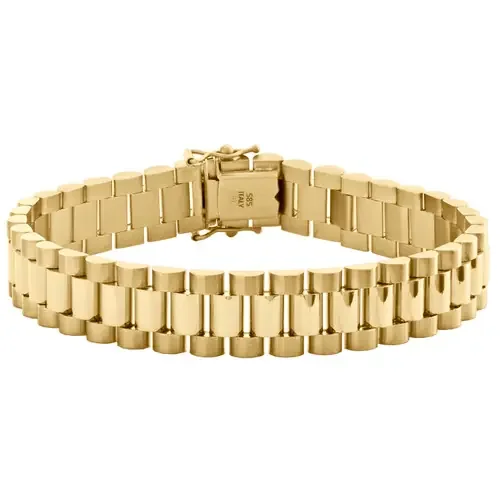 14K Yellow Gold Men Presidential Solid Link Box Clasp 12mm President Bracelet 8″