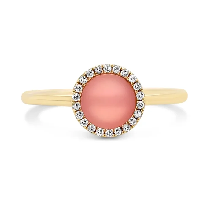 14K YELLOW GOLD PINK OPAL CIRCLE RING