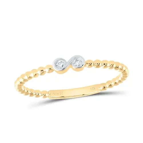 14K Yellow Gold Real Diamond 3mm Beaded Band Infinity Anniversary Ring 0.02 CT
