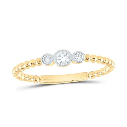 14K Yellow Gold Real Diamond Band Graduated Three Circle Anniversary Ring 1/8 CT