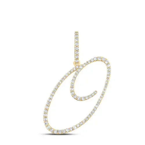 14K Yellow Gold Real Diamond Fancy Cursive Script Font Initial O Pendant 3/8 CT