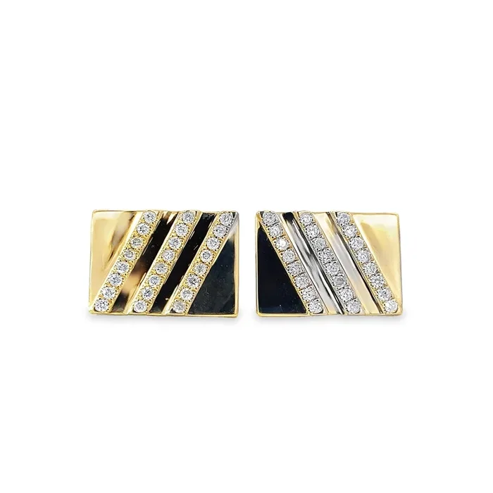 14K YELLOW GOLD RECTANGLE CUFFLINKS WITH DIAGONAL DIAMOND ROWS – 0.70 CTW