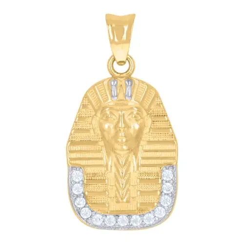14K Yellow Gold Round Cut CZ Men‘s 1.10″ Egyptian King Charm Pharoah Pendant