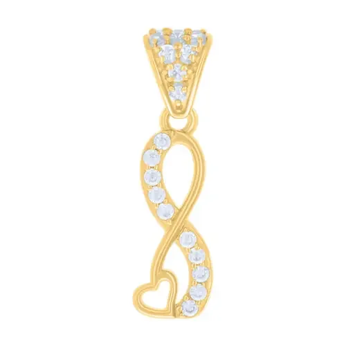 14K Yellow Gold Round CZ Womens 0.85″ Vertical Love Heart Charm Infinity Pendant