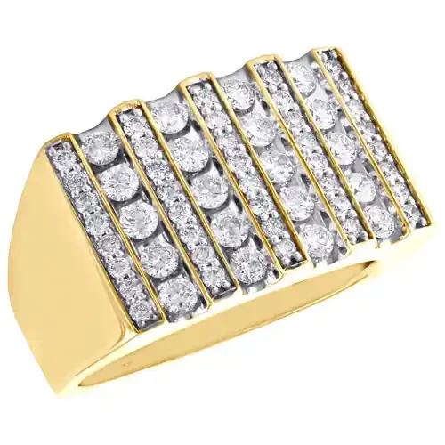 14K Yellow Gold Round Diamond Channel Set Bar Statement Band 14mm Ring 1.50 CT.