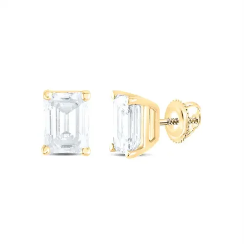 14K Yellow Gold Solitaire Diamond Emerald Basket Set Stud Earrings 1/5 TCW