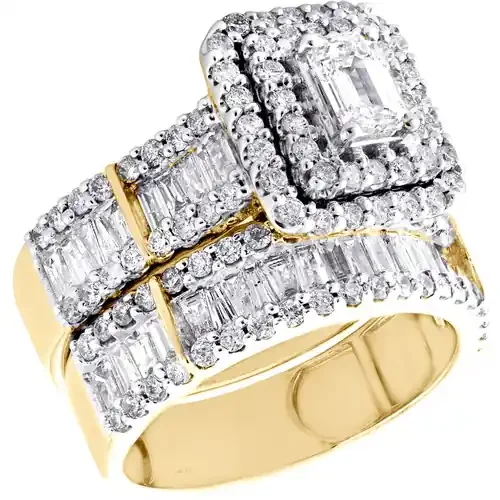 14K Yellow Gold Solitaire Emerald Diamond Bridal Set Engagement Ring 2.70 TCW