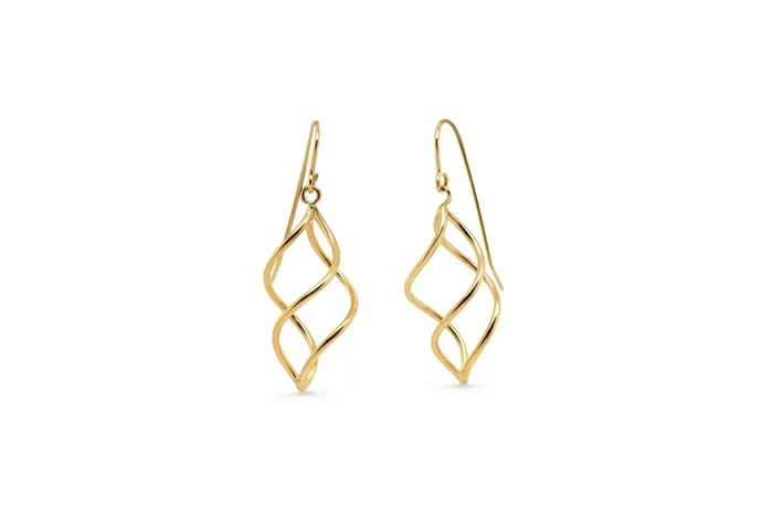 14K YELLOW GOLD TWISTED DANGLE EARRINGS