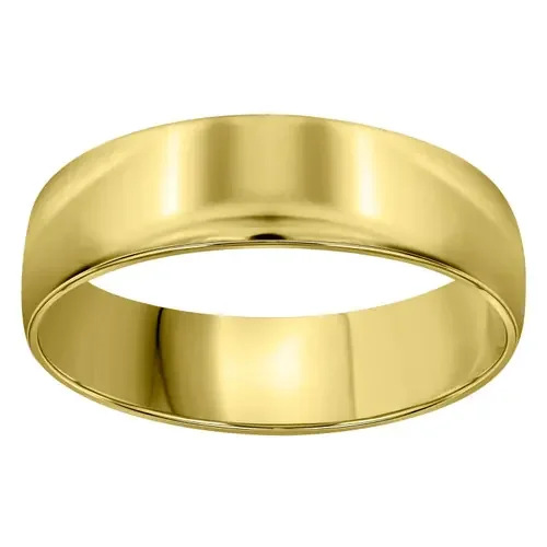 14K Yellow Gold Unisex Solid Domed Regular Fit 6mm Wedding Band Sizes 6 to 13