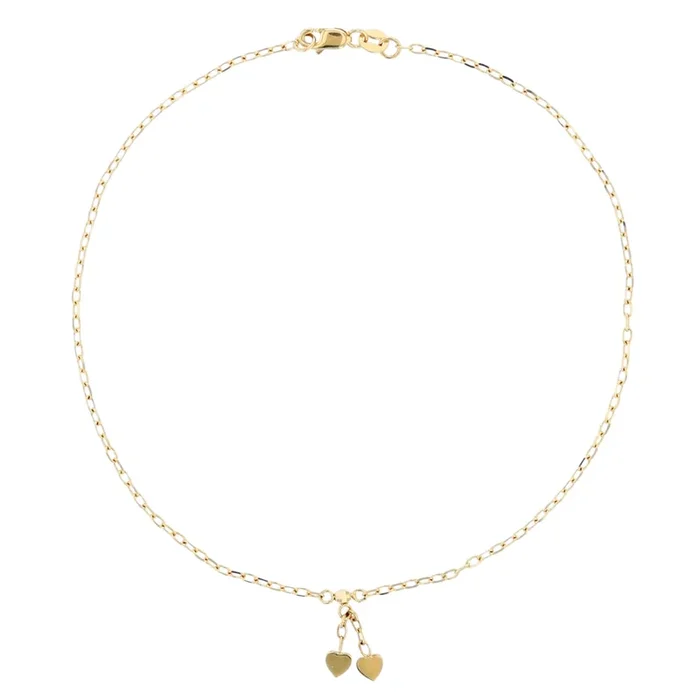 14KT Yellow Gold 10-inch Heart Anklet