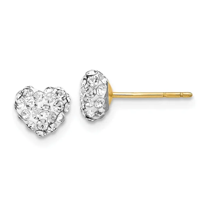 14KT Yellow Gold Crystal 6MM Heart Stud Earrings