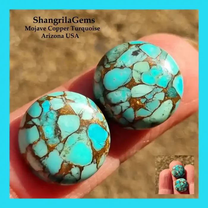14mm pair round Mojave copper Turquoise 13.2ct