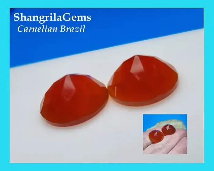 15.5mm Carnelian Rose cut Pair Natural and untreated 15.5 by 7.5mm 19.5ct