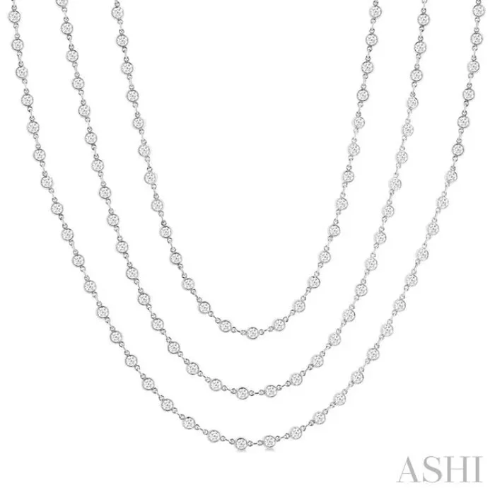15 Ctw Bezel Set Round Cut Diamond Layered 60-Inch Necklace in 14K White Gold