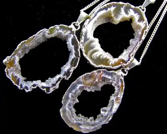 150 Cts Three Agate Crystal slice pendants MJA 758