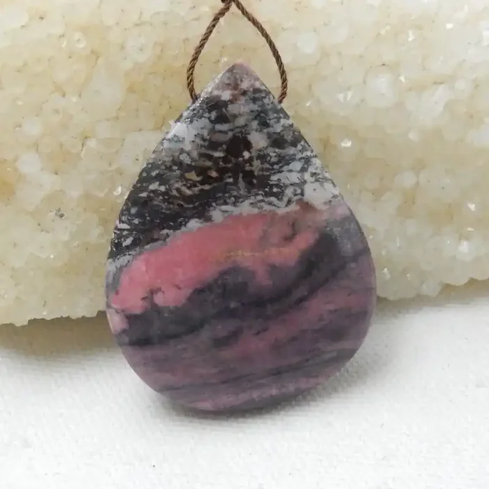 156cts Natural Rhodochrosite Teardrop Pendant Bead E656