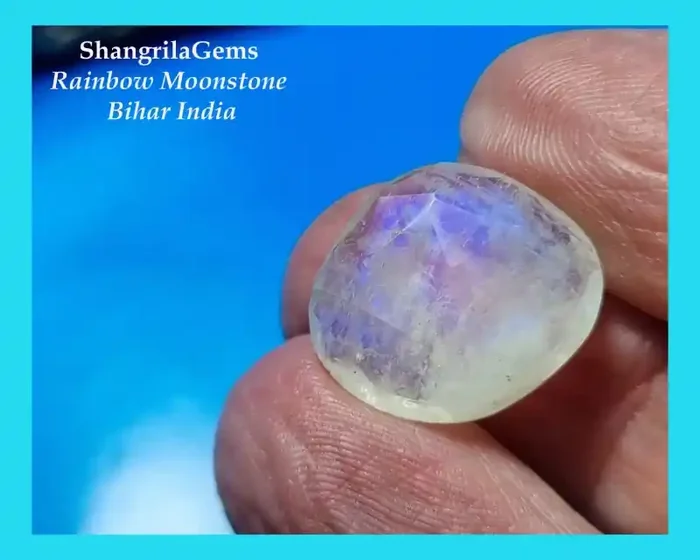 16.7mm Rainbow moostone rose cut freeform Bihar India 8.8ct