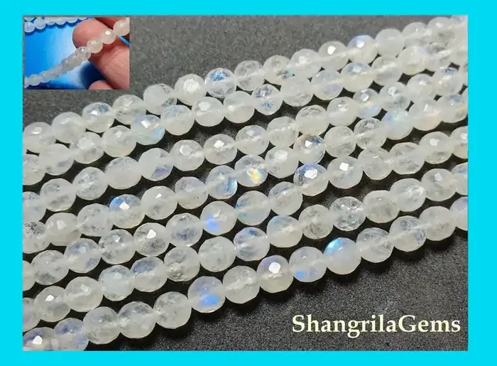 16inch line 8mm to 9mm White Rainbow Moonstone faceted round beads
