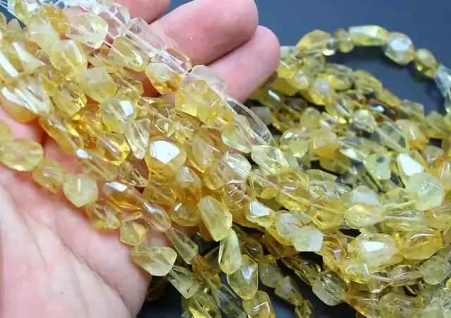 170CTS -1 STRAND CITRINE BEADS FACETED 16 INCH + CLASP