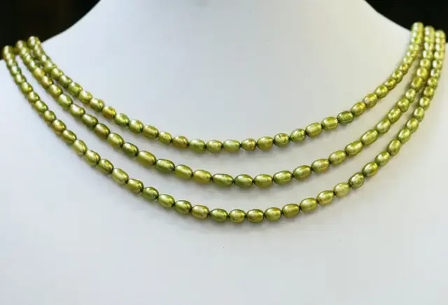 171.55 cts Three Pistachio Green Oval Pearl strands GOGO1065
