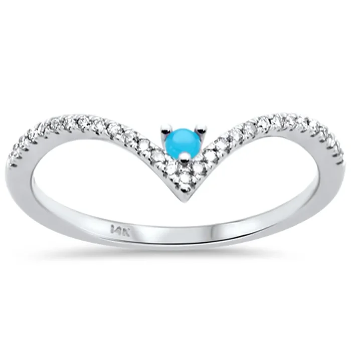 .17ct G SI 14K White Gold Diamond & Turquoise Band Ring Size 6.5