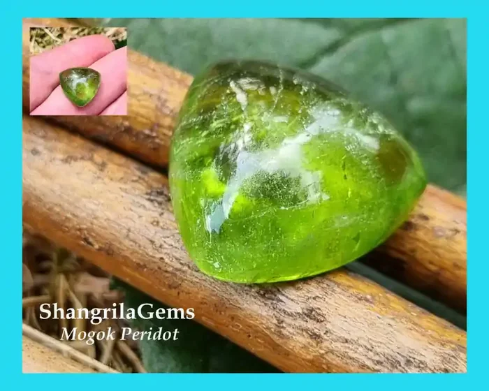 17mm 17.35ct Peridot trillion cabochon Apple Green Color Mogok Mine