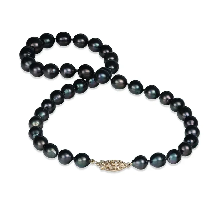 18-20″ Tahitian Black Pearl Strand with Gold Clasp – 8-12mm