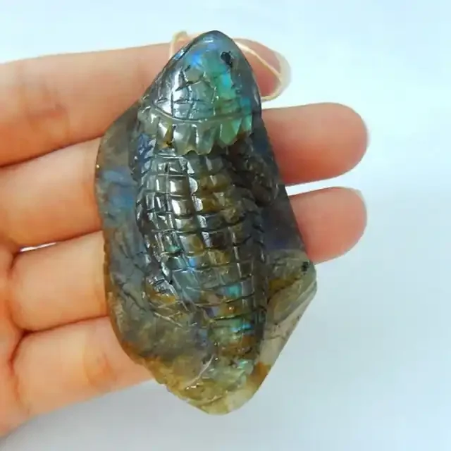 186ct Natural Labradorite Handcarved Horned lizard Necklace Pendant Bead,Ha