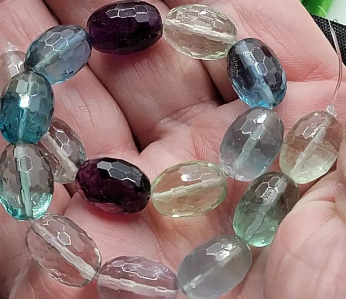 187.20 CTW FLUORITE GEMSTONE BEADS FACETED MULTI-COLORED STRAND PREMIUM