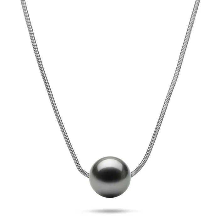18インチ タヒチ黒蝶真珠ネックレス（スターリングシルバー）