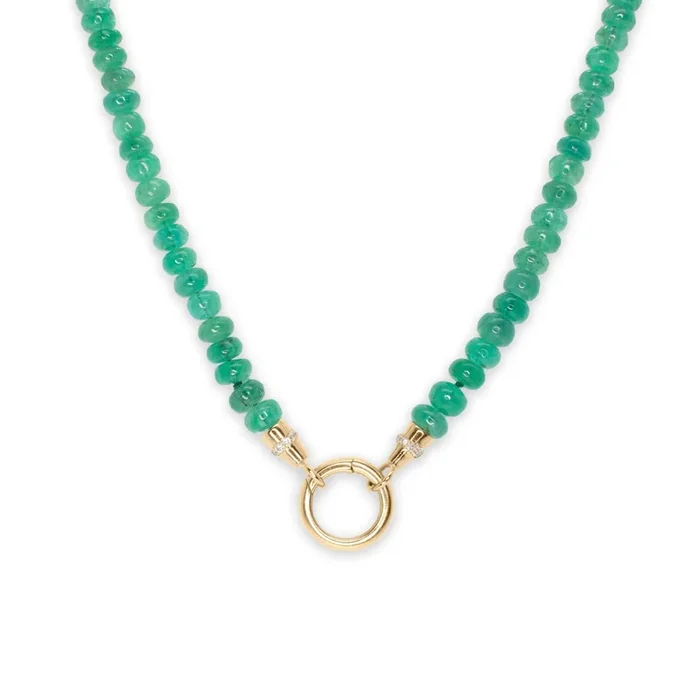18k Beaded Chain Necklace with Diamond Caps in Emerald