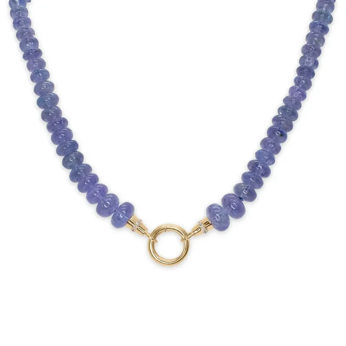 18K Beaded Chain Necklace with Diamond Caps in Tanzanite