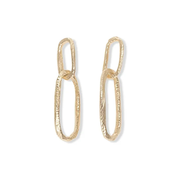 18K Carved Gold Paperclip Drop Earrings