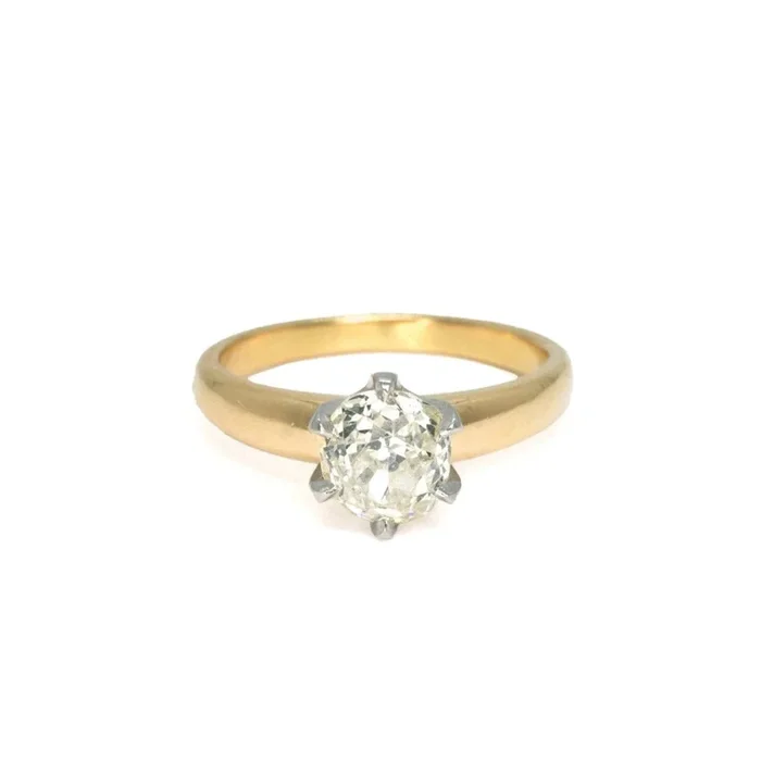 18K Crown Engagement Ring with 1.27ct Old Mine Cut Diamond