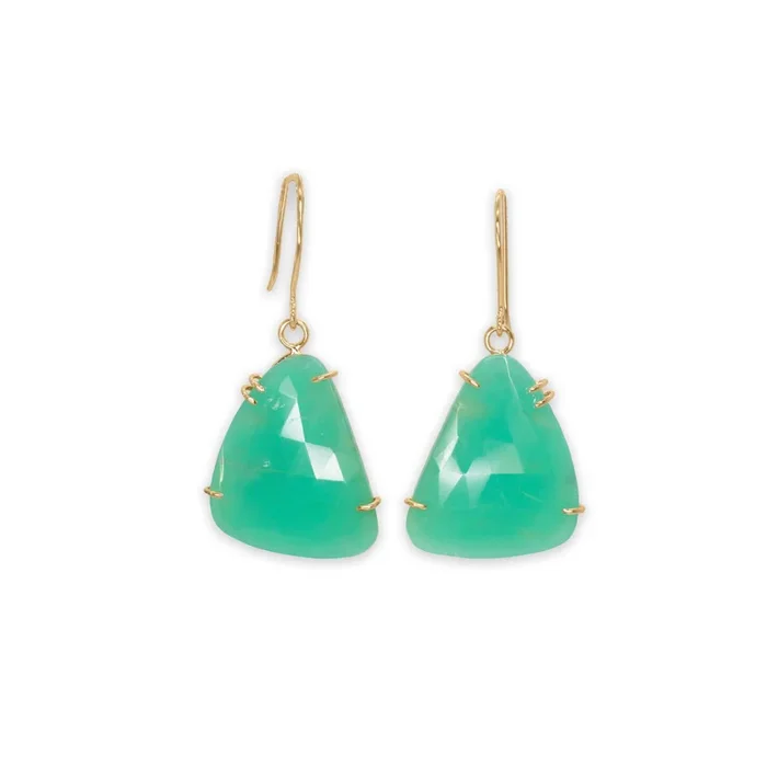 18K Faceted Chrysoprase Prong Earrings Large