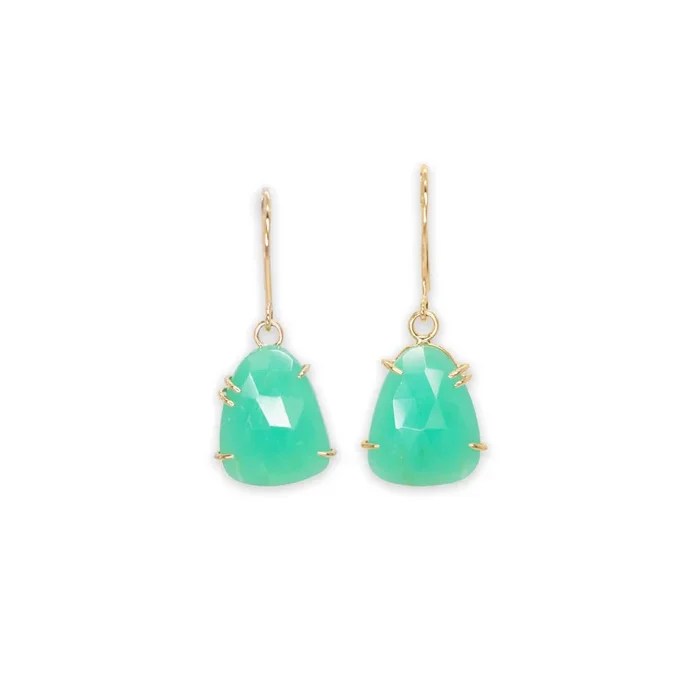 18K Faceted Chrysoprase Prong Earrings Sm
