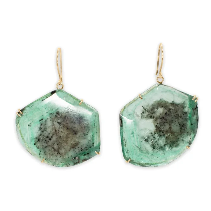 18K Faceted Emerald Prong Earrings LG
