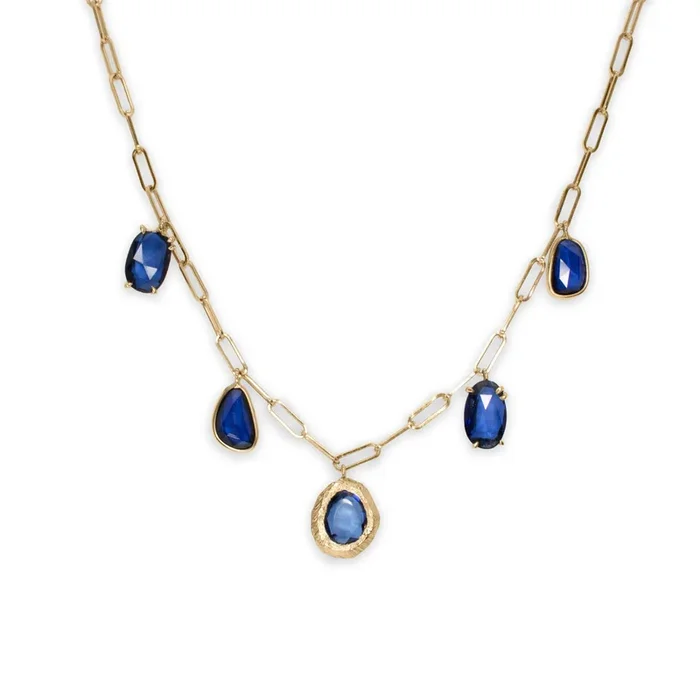 18K Five Stone Necklace in Blue Sapphire
