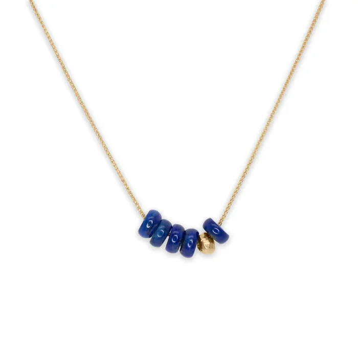 18K Gemstone Six Bead Necklace with Lapis Lazuli