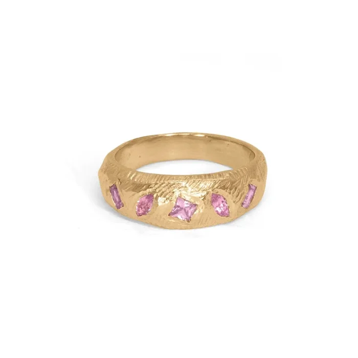 18K Geometric Mixed Band in Pink Sapphire