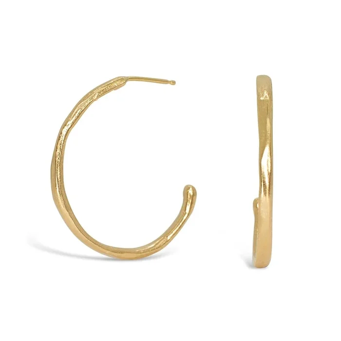 18K Gold Organic Hammered Hoops Large